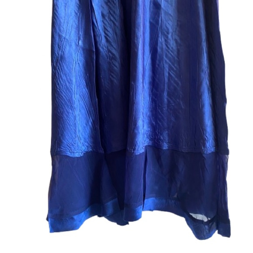 KOMAROV V-Neck Pleated Dress w/ Sheer Sleeves & Hemline Size Small Blue - Picture 8 of 14